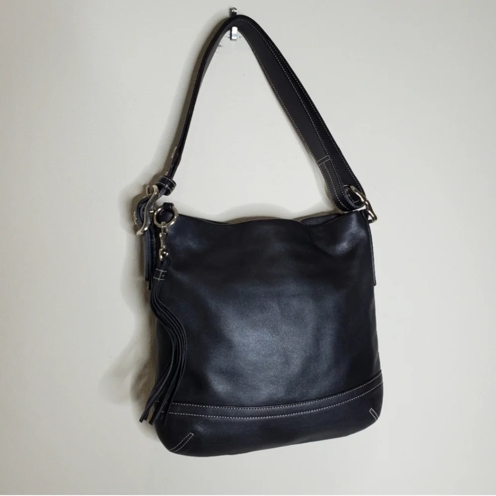 Coach 1415 Soho Slim Y2K Black Leather Hobo Fringe Tasseled Shoulder Bag